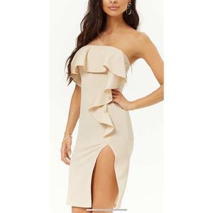 Strapless Ruffle Side Slit Dress Size S